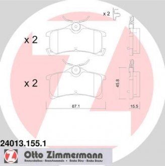 Гальмівні колодки, дискове гальмо (набір) ZIMMERMANN 24013.155.1 (фото 1)