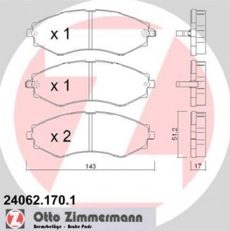 Комплект тормозных колодок, дисковый тормоз ZIMMERMANN 24062.170.1 (фото 1)