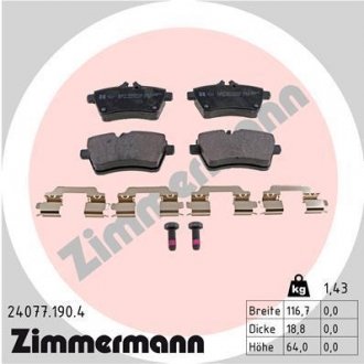 Комплект тормозных колодок, дисковый тормоз ZIMMERMANN 24077.190.4