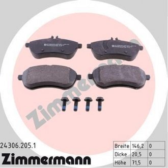Комплект тормозных колодок, дисковый тормоз ZIMMERMANN 243062051