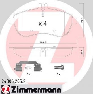 Комплект тормозных колодок, дисковый тормоз ZIMMERMANN 243062052 (фото 1)