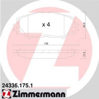 Комплект тормозных колодок, дисковый тормоз ZIMMERMANN 243361751 (фото 1)