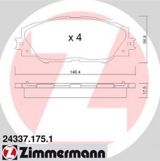 Комплект тормозных колодок, дисковый тормоз ZIMMERMANN 243371751 (фото 1)
