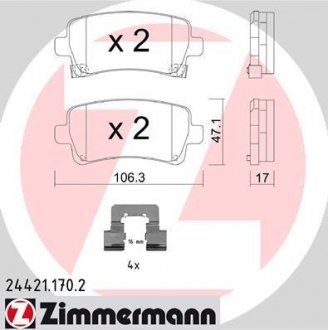 Комплект тормозных колодок, дисковый тормоз ZIMMERMANN 24421.170.2 (фото 1)