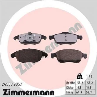 Комплект гальмівних накладок, дискове гальмо rd:z ZIMMERMANN 245389851