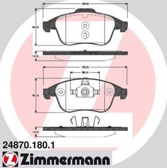 Комплект тормозных колодок, дисковый тормоз ZIMMERMANN 24870.180.1 (фото 1)
