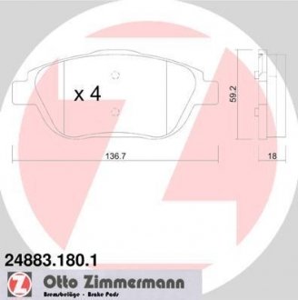 Тормозные колодки, дисковый тормоз (набор) ZIMMERMANN 248831801