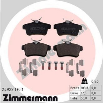 Комплект тормозных колодок, дисковый тормоз ZIMMERMANN 24922.170.1
