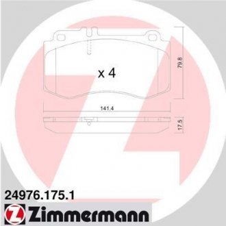 Комплект тормозных колодок, дисковый тормоз ZIMMERMANN 24976.175.1 (фото 1)