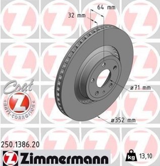 Диск гальмівний FORD MUSTANG 15- PRZ?D Тормозной диск ZIMMERMANN 250.1386.20 (фото 1)