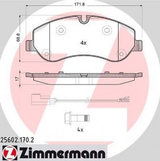 Колодки тормозные пер. ford tourneo custom bus 2.2 tdci 12.2012 - ZIMMERMANN 256021702 (фото 1)