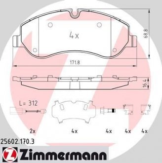 Колодки тормозные дисковые, к-кт ZIMMERMANN 256021703