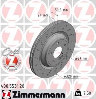 Диск тормозной MERCEDES R231 SL-KLASA 12- TY? ZIMMERMANN 400553120 (фото 1)