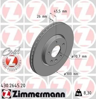 Гальмівний диск COAT Z ZIMMERMANN 430.2645.20 (фото 1)