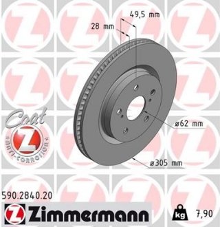 Диск торм toyota rav4 18-, camry 17- пер вент 305x28 ZIMMERMANN 590284020 (фото 1)