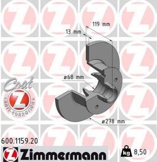 Тормозной диск ZIMMERMANN 600115920