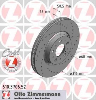 Гальмівний диск ZIMMERMANN 610.3706.52 (фото 1)